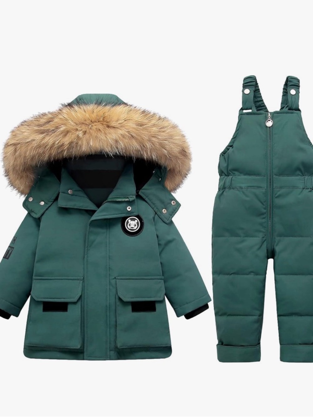 Kids Green Winter Parka & Bib Snow Overalls Set